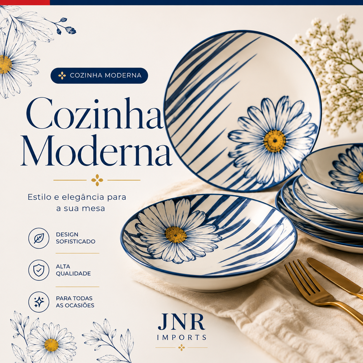 Banner Cozinha Moderna — Aparelho Jantar Biona Margaridas