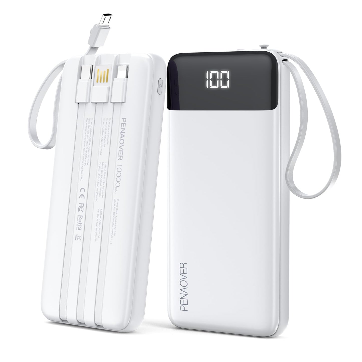 Power Bank 10.000mAh com Cabos Embutidos e Display