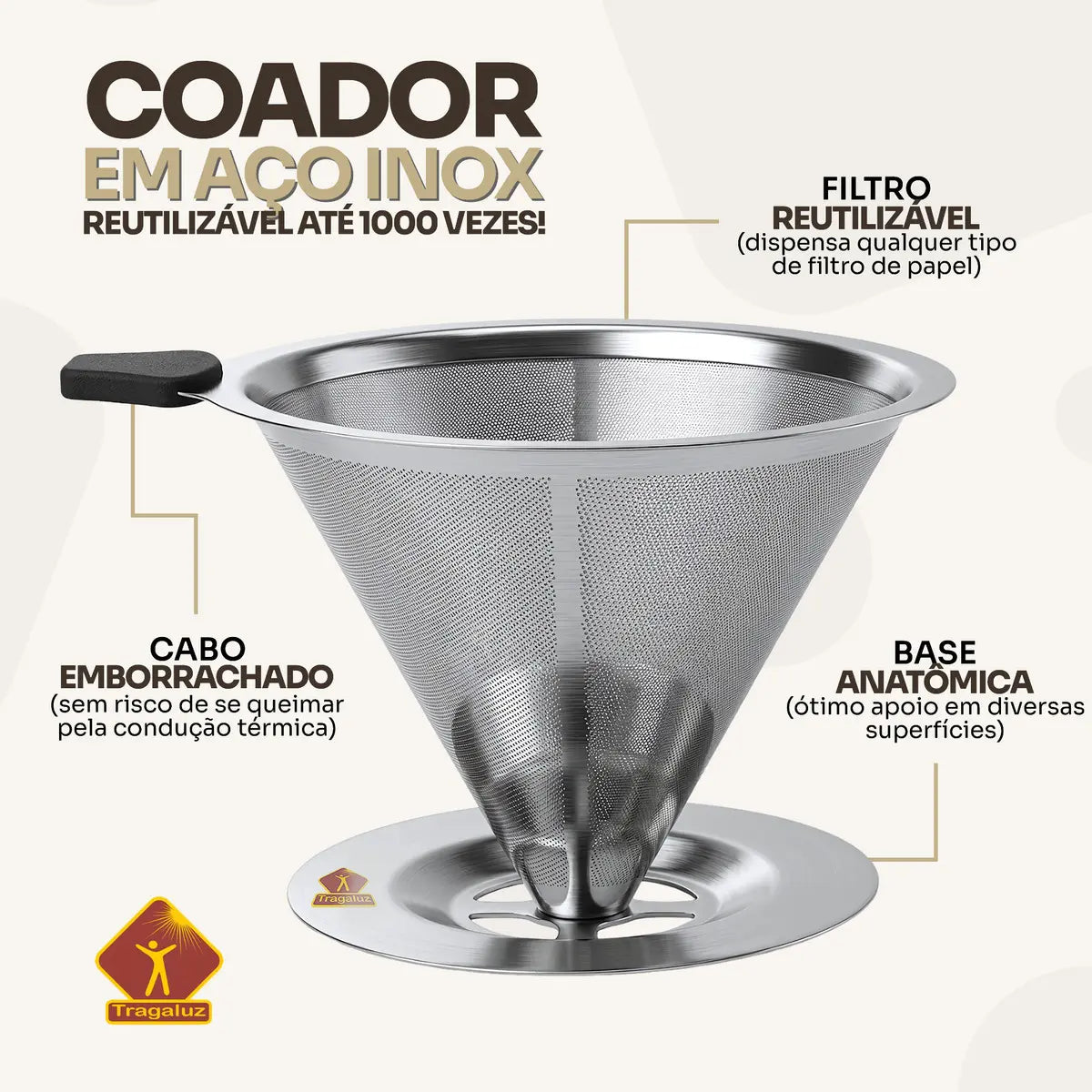 Coador de café em aço inoxidável reutilizável