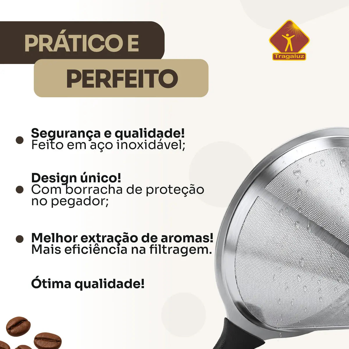 Detalhe da malha fina do coador inox