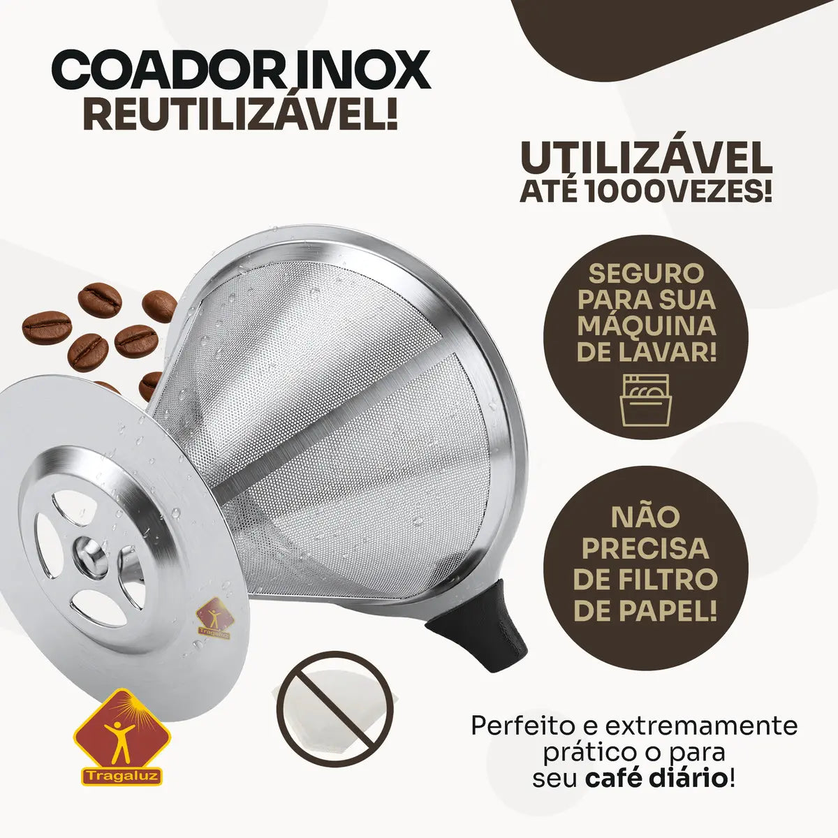 Coador inox com café sendo coado