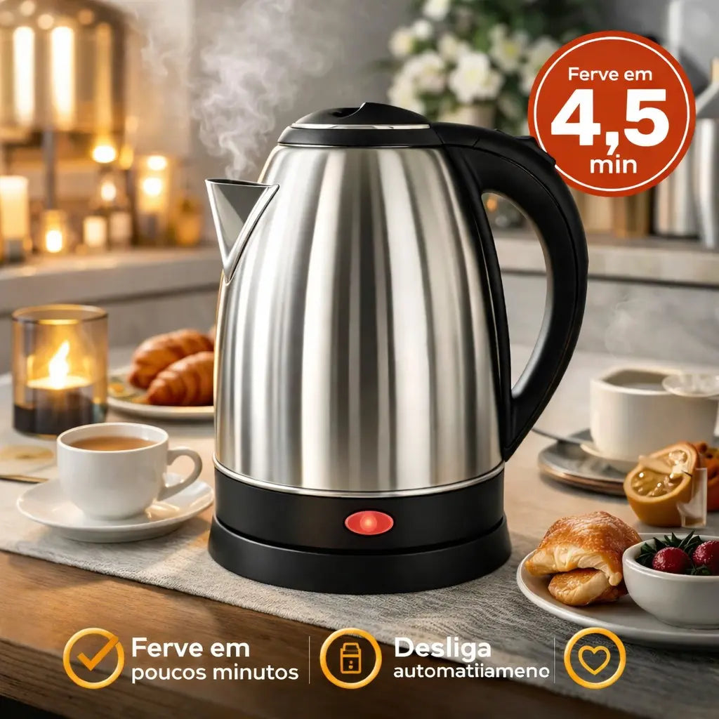 Chaleira elétrica inox vista lateral