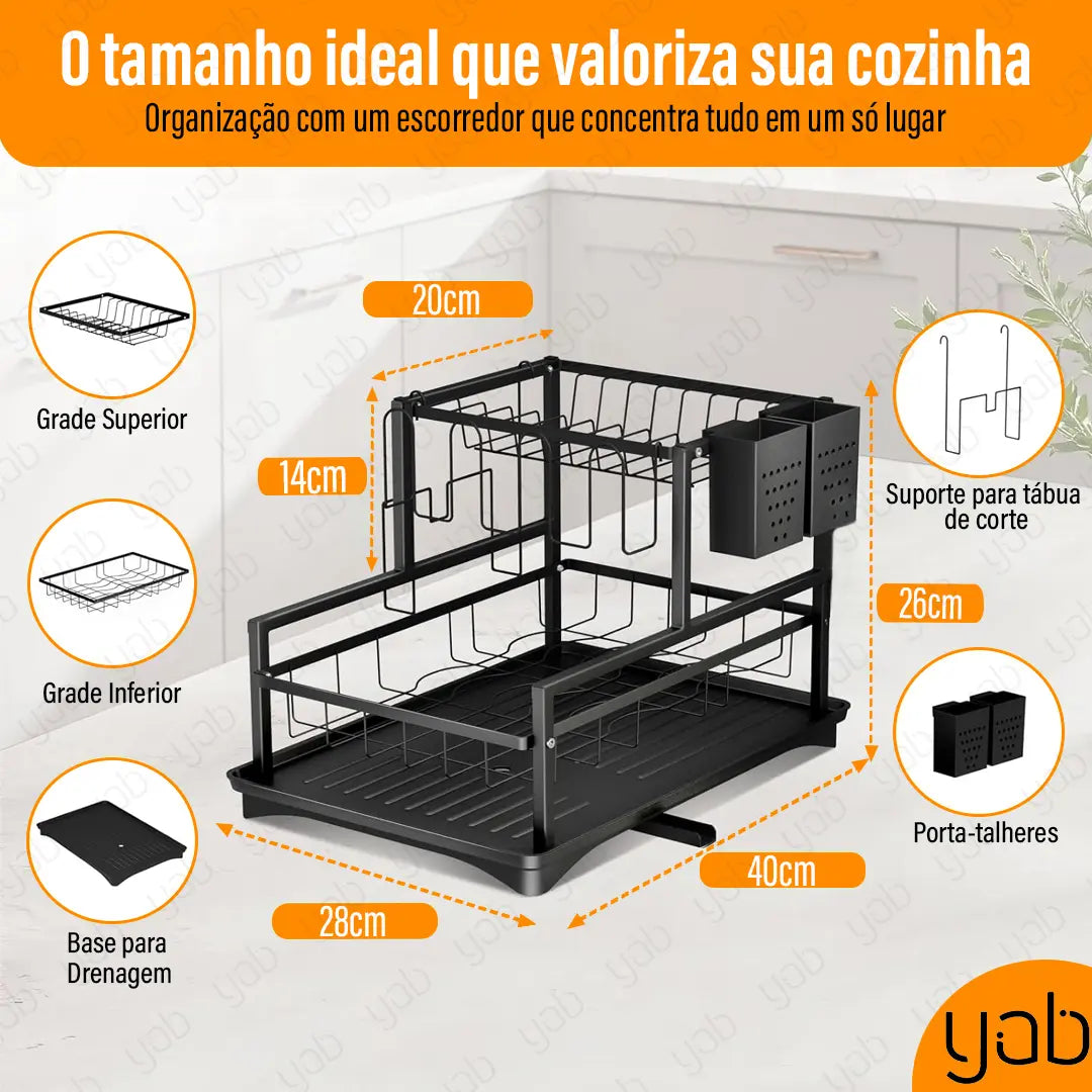 Escorredor de Pratos Yab Gourmet — detalhe bico de escoamento