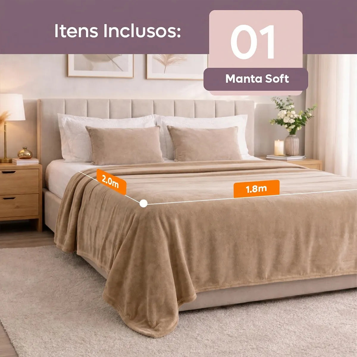Coberta Manta Soft Casal — lifestyle quarto