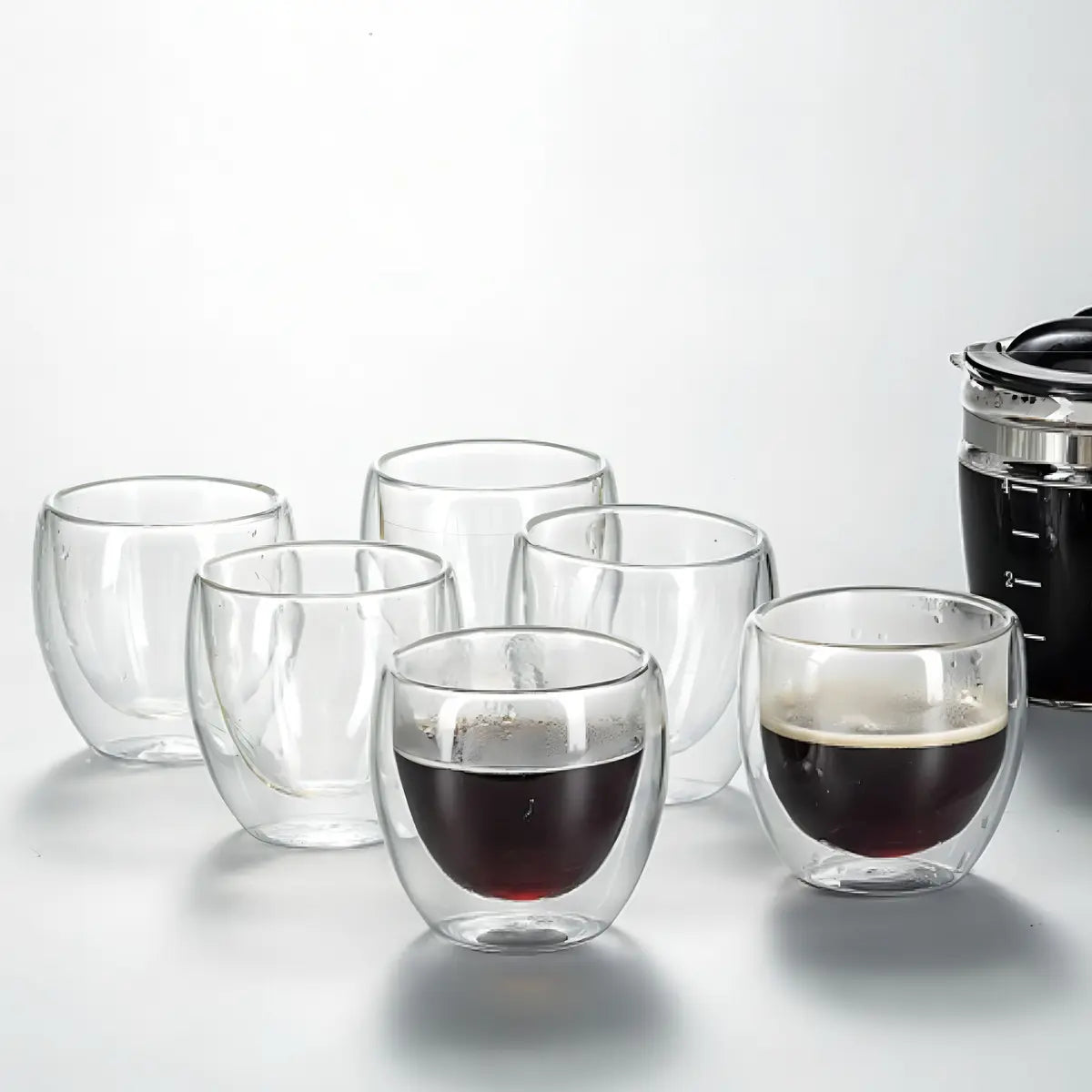 Kit 6 copos dupla parede borossilicato com café