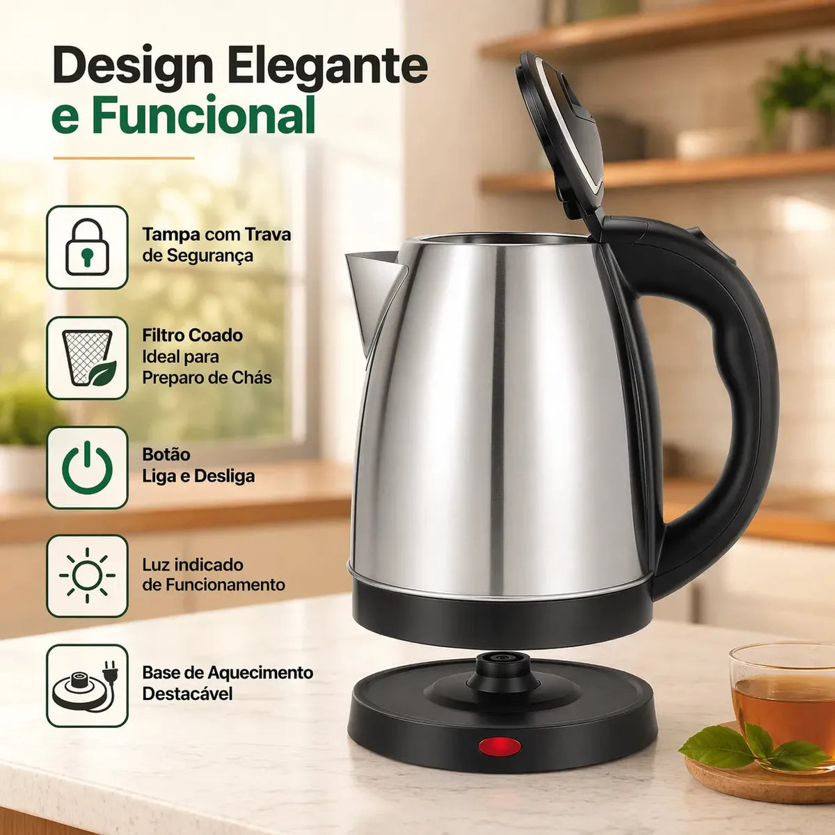Chaleira inox 1,8L vista superior